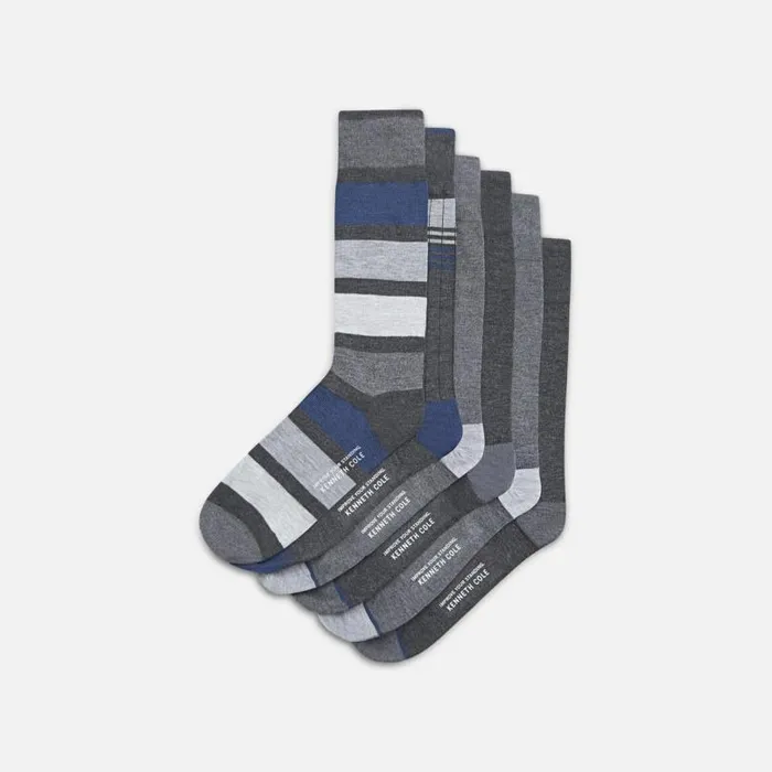 6Pack Rib Colorblock Socks Silver Men Kenneth Cole Socks Underwear Loungewear
