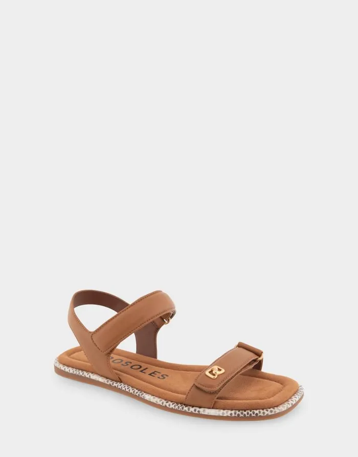 Aerosoles Comfortable Women039s Adjustable Quarter Strap Sandal In Tan Leather Tan Leather Women Flats