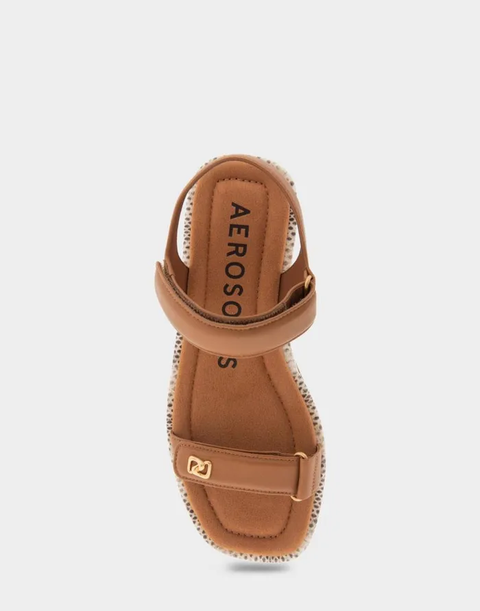Aerosoles Comfortable Women039s Adjustable Quarter Strap Sandal In Tan Leather Tan Leather Women Flats