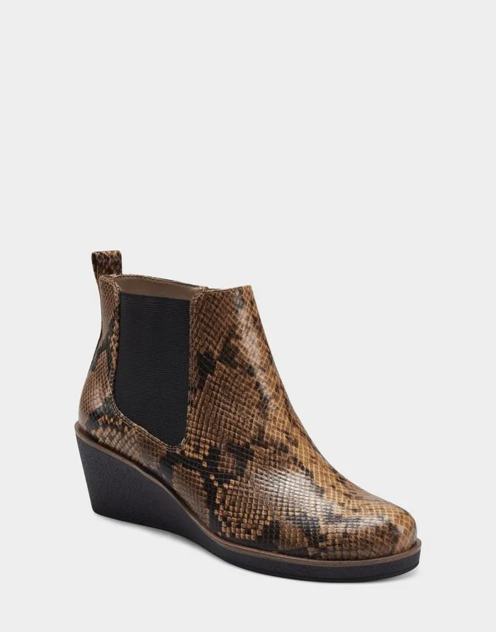 Aerosoles Comfortable Women039s Ankle Boot In Brown Faux Leather Brown Snake Women Heeled Boots