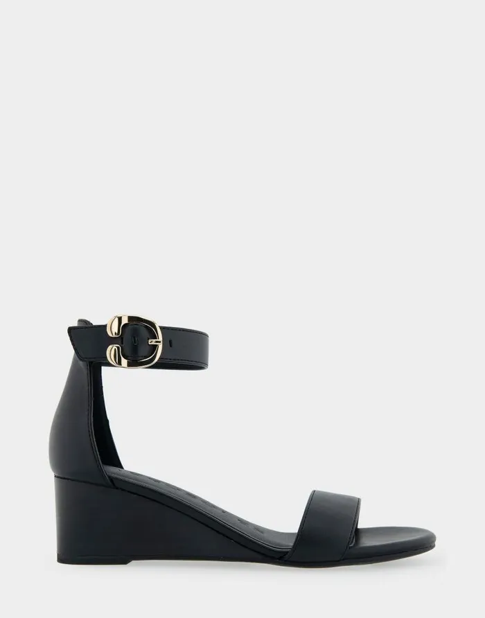 Aerosoles Comfortable Women039s Ankle Strap Mid Wedge Sandal In Black Faux Leather Black Faux Leather With Stacked Heel Women Wedges Aerosoles Comfortable Women039s Ankle Strap Mid Wedge Sandal In Black Faux Leather Black Faux Leather With Stacked Heel Women Wedges