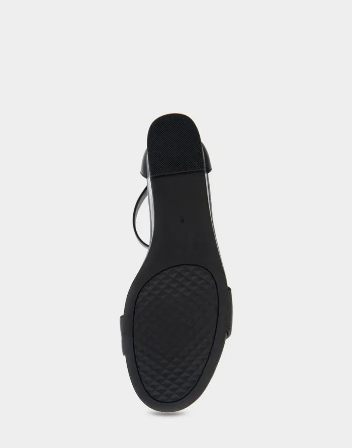 Aerosoles Comfortable Women039s Ankle Strap Mid Wedge Sandal In Black Faux Leather Black Faux Leather With Stacked Heel Women Wedges