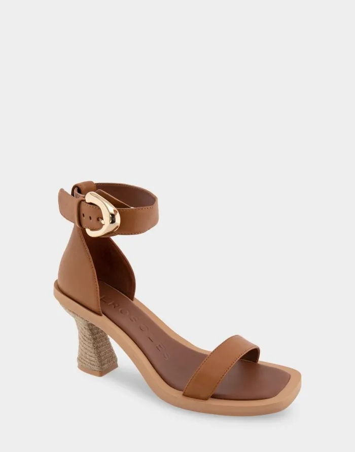 Aerosoles Comfortable Women039s Ankle Strap Sculpted Heel Sandal In Tan Leather Tan Leather Women Clogs and Mules