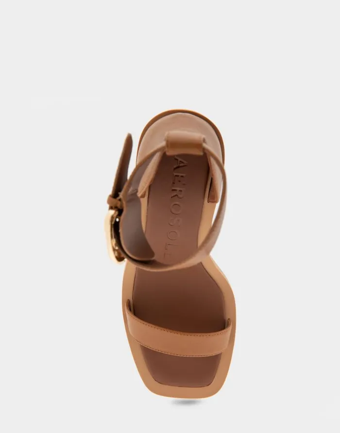 Aerosoles Comfortable Women039s Ankle Strap Sculpted Heel Sandal In Tan Leather Tan Leather Women Clogs and Mules