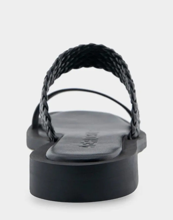 Aerosoles Comfortable Women039s Braided Double Strap Flat Sandal In Black Leather Black Leather Women Clogs and Mules