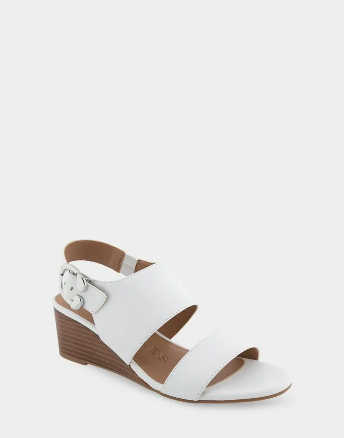 Aerosoles Comfortable Women039s Buckle Back Mid Wedge Sandal In White Faux Leather White Faux Leather Women Wedges