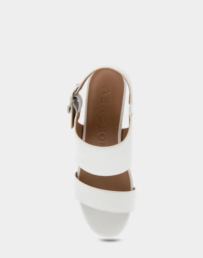 Aerosoles Comfortable Women039s Buckle Back Mid Wedge Sandal In White Faux Leather White Faux Leather Women Wedges