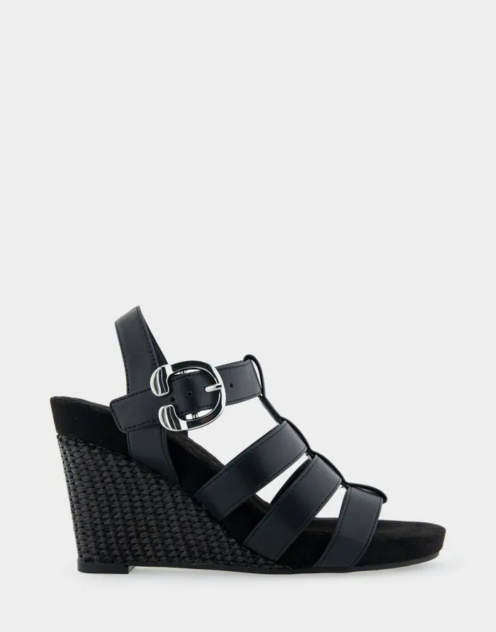 Aerosoles Comfortable Women039s Caged Footbed Wedge Sandal In Black Faux Leather Black Faux Leather Women Wide Width Sandals Aerosoles Comfortable Women039s Caged Footbed Wedge Sandal In Black Faux Leather Black Faux Leather Women Wide Width Sandals