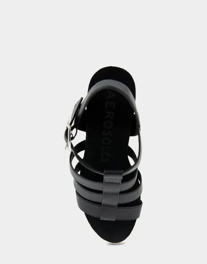 Aerosoles Comfortable Women039s Caged Footbed Wedge Sandal In Black Faux Leather Black Faux Leather Women Wide Width Sandals