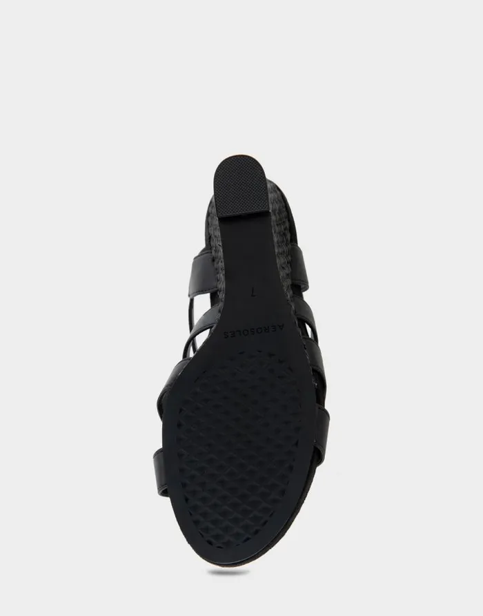 Aerosoles Comfortable Women039s Caged Footbed Wedge Sandal In Black Faux Leather Black Faux Leather Women Wide Width Sandals