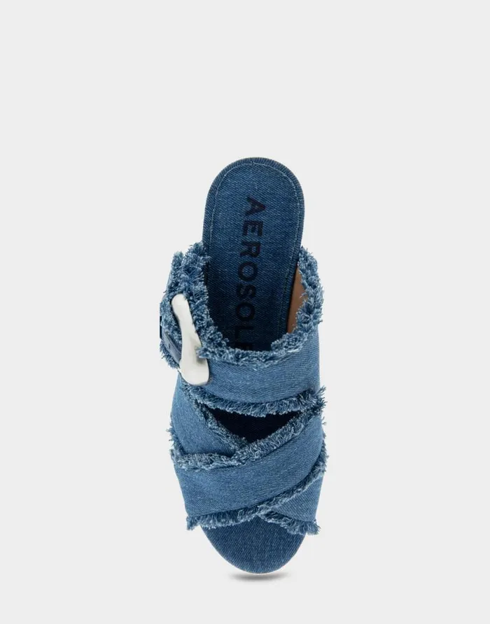 Aerosoles Comfortable Women039s Crisscross Platform Slide Sandal In Denim Fabric Denim Fabric Denim Fabric Women Platforms
