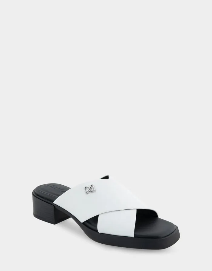 Aerosoles Comfortable Women039s Crisscross Slip On Low Block Heel Sandal In White Faux Leather White Faux Leather Women Wide Width Sandals