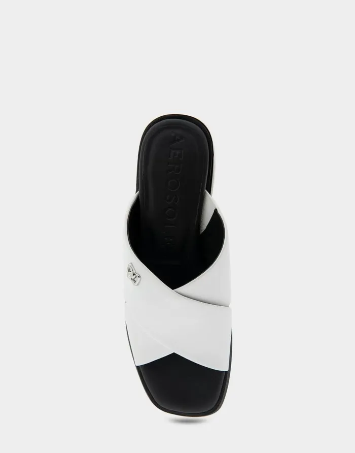 Aerosoles Comfortable Women039s Crisscross Slip On Low Block Heel Sandal In White Faux Leather White Faux Leather Women Wide Width Sandals