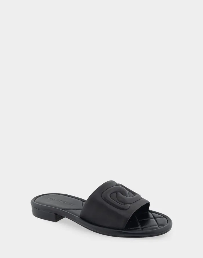 Aerosoles Comfortable Women039s Debossed Chain Link Slide Sandal In Black Leather Black Leather Women Clogs and Mules