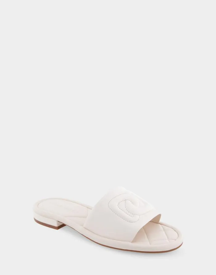 Aerosoles Comfortable Women039s Debossed Chain Link Slide Sandal In Eggnog Leather Eggnog Leather Women Flats