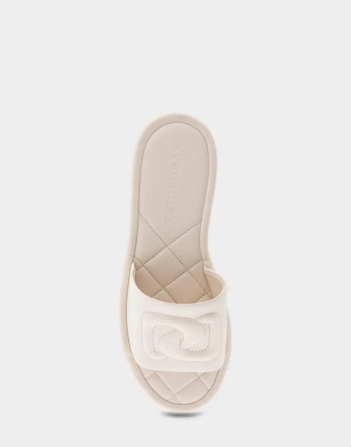 Aerosoles Comfortable Women039s Debossed Chain Link Slide Sandal In Eggnog Leather Eggnog Leather Women Flats
