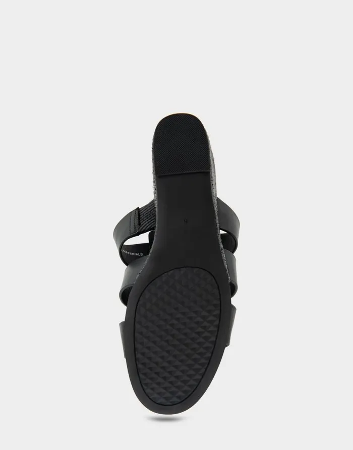 Aerosoles Comfortable Women039s Fisherman Mid Wedge Slide In Black Faux Leather Black Faux Leather Women Wedges