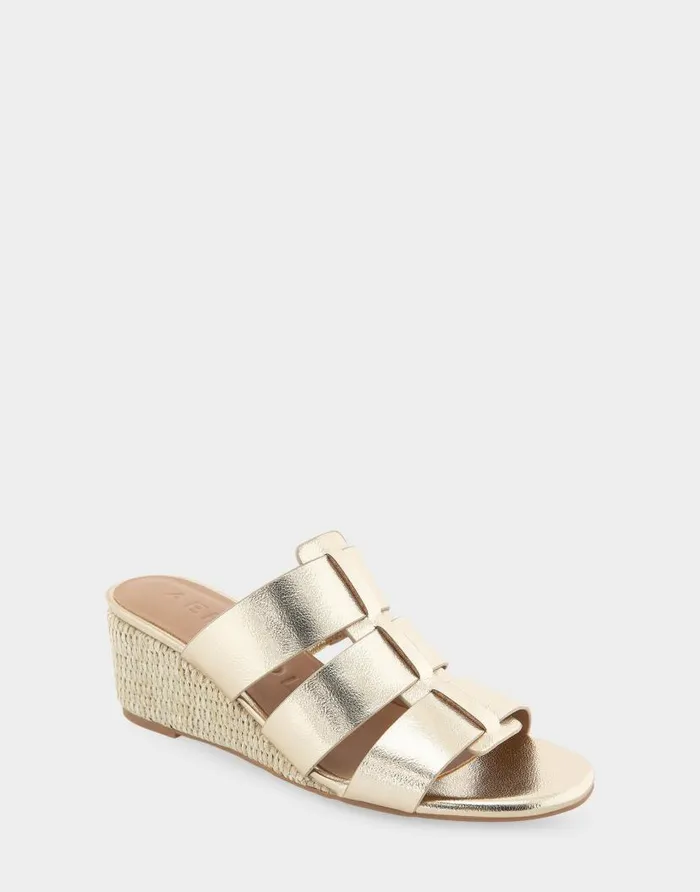 Aerosoles Comfortable Women039s Fisherman Mid Wedge Slide In Soft Gold Faux Leather Soft Gold Faux Leather Women Wedges