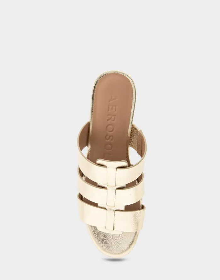 Aerosoles Comfortable Women039s Fisherman Mid Wedge Slide In Soft Gold Faux Leather Soft Gold Faux Leather Women Wedges