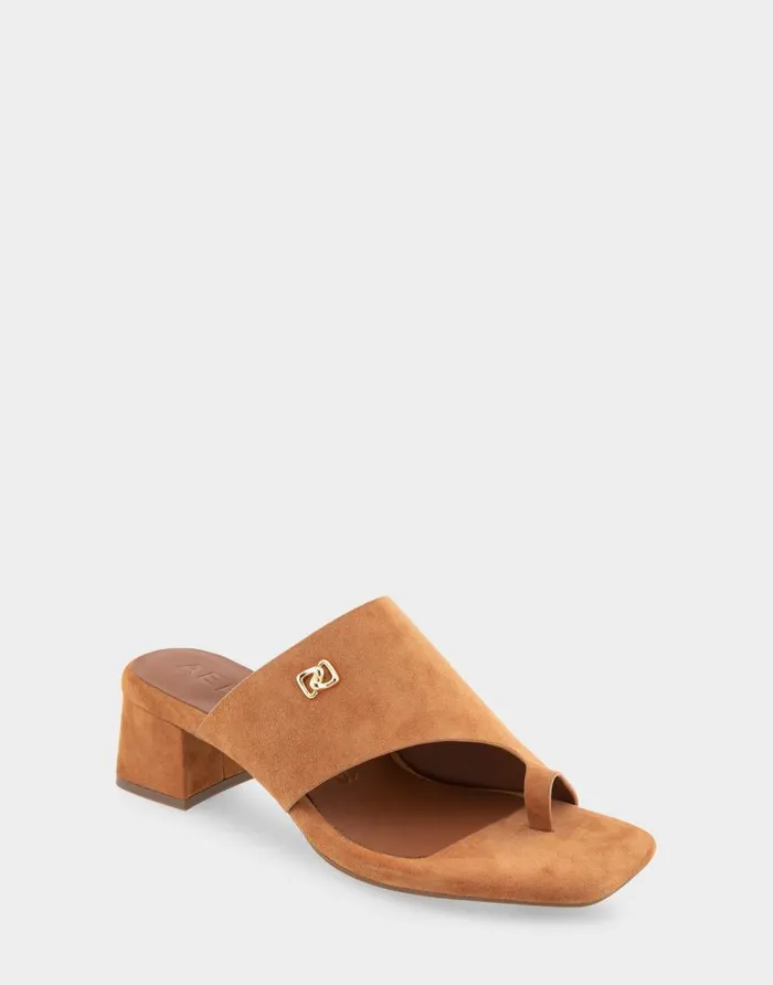 Aerosoles Comfortable Women039s Hooded Toe Ring Block Heel Slide Sandal In Tan Suede Tan Suede Women Clogs and Mules