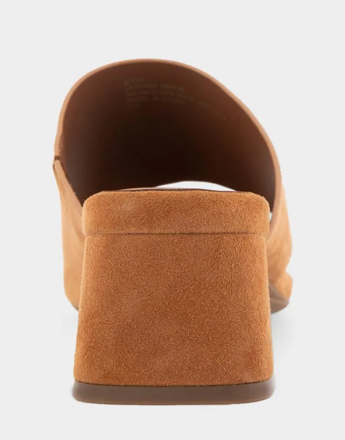 Aerosoles Comfortable Women039s Hooded Toe Ring Block Heel Slide Sandal In Tan Suede Tan Suede Women Clogs and Mules