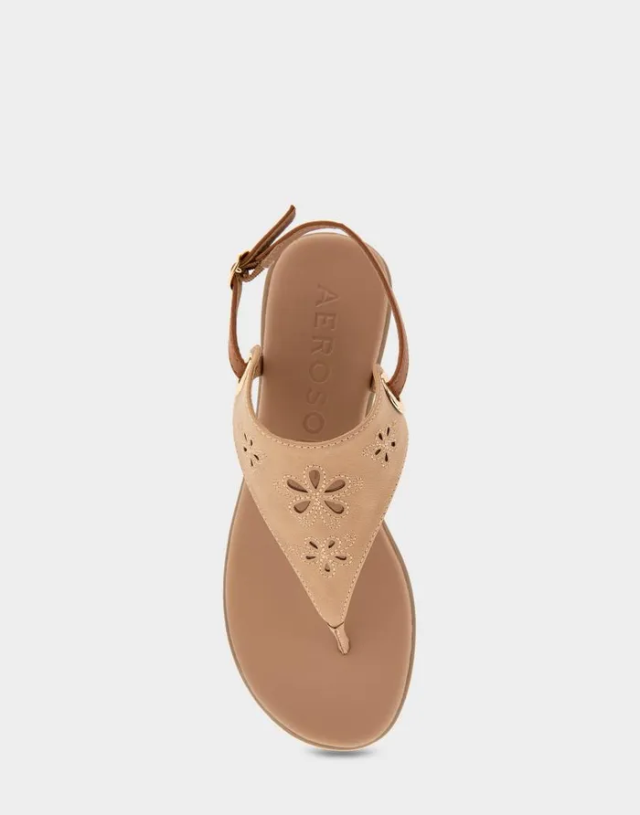 Aerosoles Comfortable Women039s Laser Cut Slingback Thong Sandal In Doe Faux Leather Faux Suede Doe Faux Leather Women Clogs and Mules