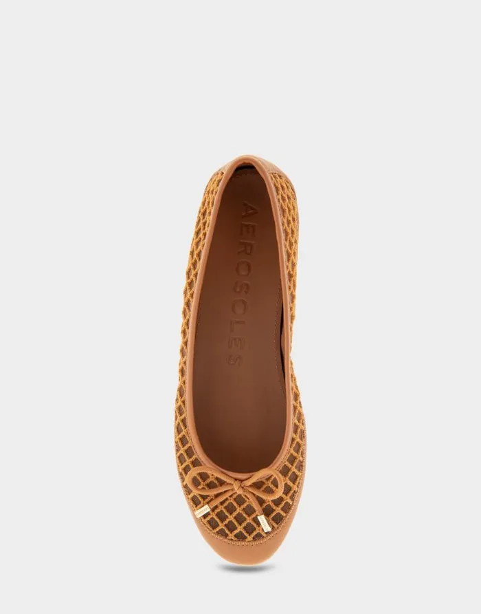 Aerosoles Comfortable Women039s Mesh Knit Ballet Flat In Tan Mesh Combo Mesh Fabric Tan Mesh Combo Women Ballet