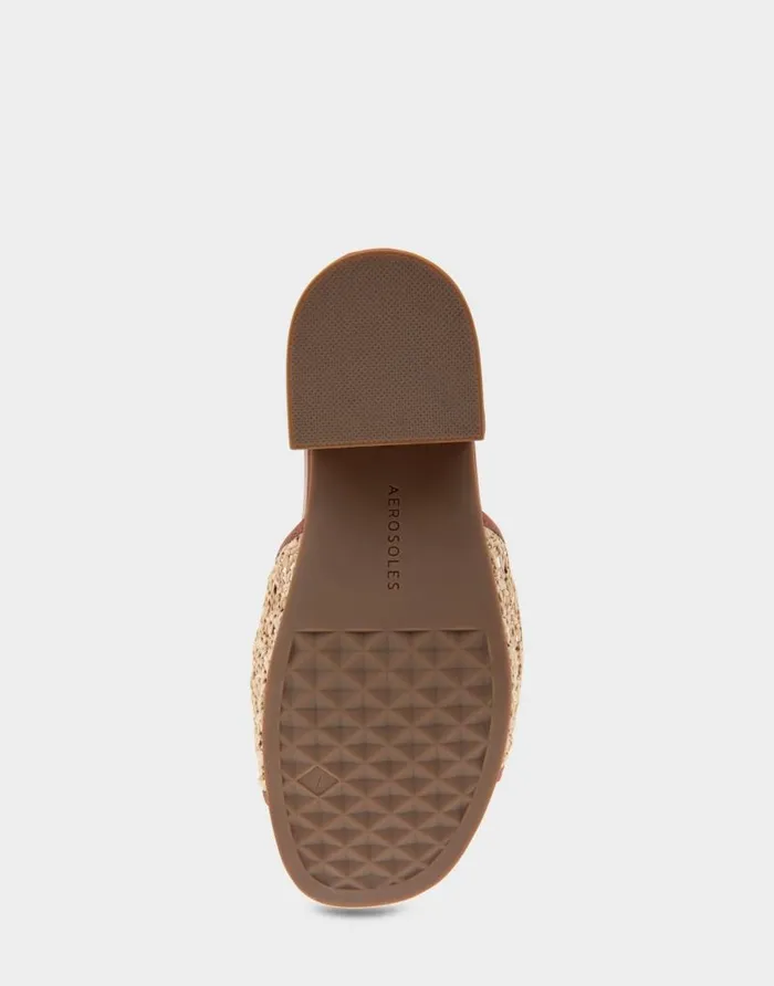 Aerosoles Comfortable Women039s Molded Footbed Low Block Heel Slide In Natural Raffia Combo Raffia Fabric Natural Raffia Combo Women Slides