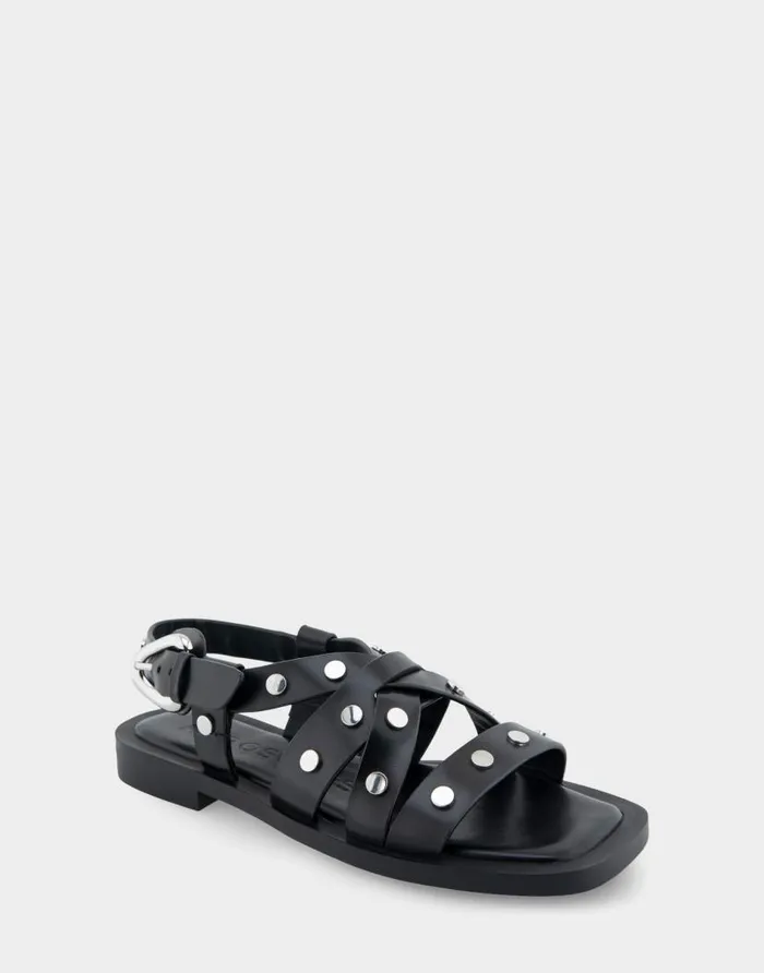 Aerosoles Comfortable Women039s Multi Strap Flat Sandal In Black Leather Black Leather Women Flats