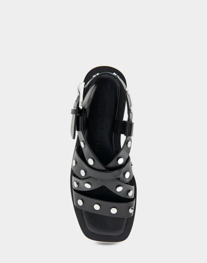 Aerosoles Comfortable Women039s Multi Strap Flat Sandal In Black Leather Black Leather Women Flats