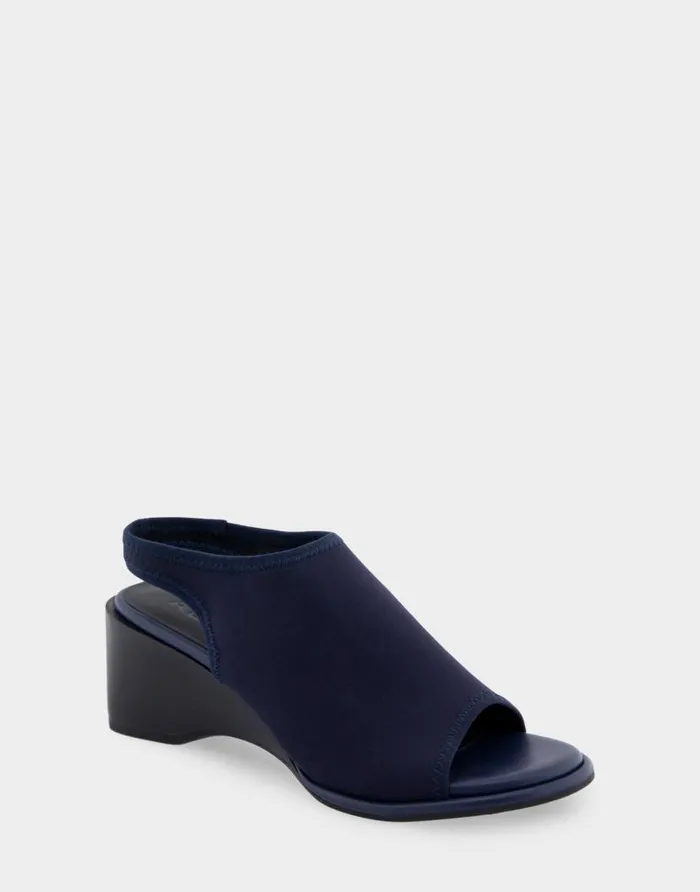 Aerosoles Comfortable Women039s Open Toe Stretch Wedge Shootie In Navy Stretch Gabardine Fabric Navy Stretch Gabardine Fabric Women Dress