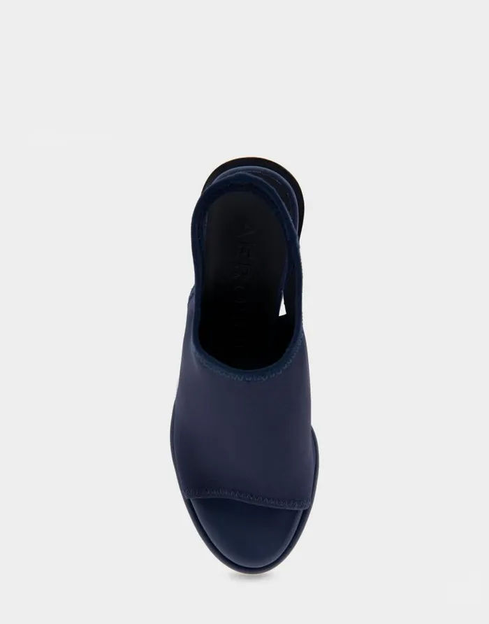 Aerosoles Comfortable Women039s Open Toe Stretch Wedge Shootie In Navy Stretch Gabardine Fabric Navy Stretch Gabardine Fabric Women Dress