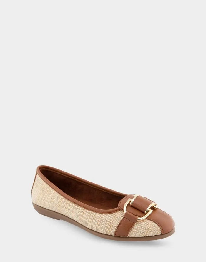 Aerosoles Comfortable Women039s Ornamented Flat In Natural Raffia Combo Raffia Fabric Natural Raffia Combo Women Wide Width Flats