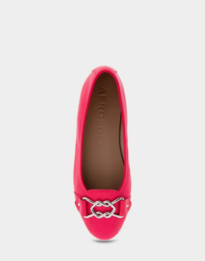 Aerosoles Comfortable Women039s Ornamented Flat In Virtual Pink Leather Virtual Pink Leather Women Wide Width Flats