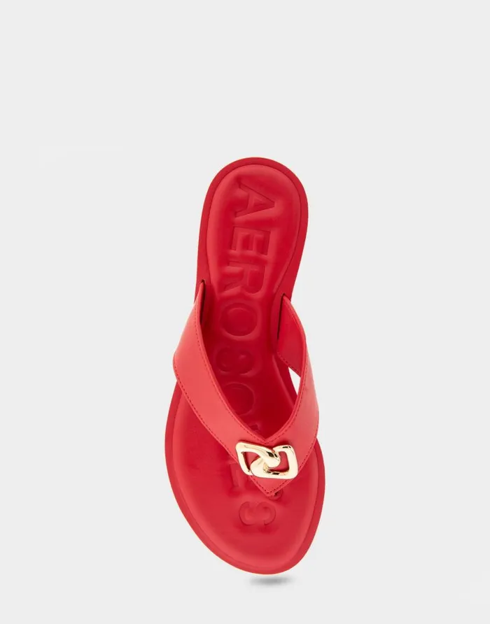 Aerosoles Comfortable Women039s Ornamented Thong Sandal In Racing Red Faux Leather Racing Red Faux Leather Women Clogs and Mules
