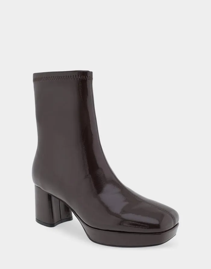 Aerosoles Comfortable Women039s Platform Heel Ankle Boot In Brown Patent Faux Leather Java Patent Faux Leather Women Ankle Boots