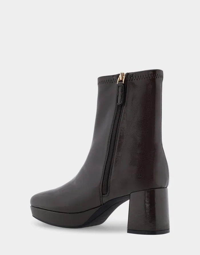 Aerosoles Comfortable Women039s Platform Heel Ankle Boot In Brown Patent Faux Leather Java Patent Faux Leather Women Ankle Boots