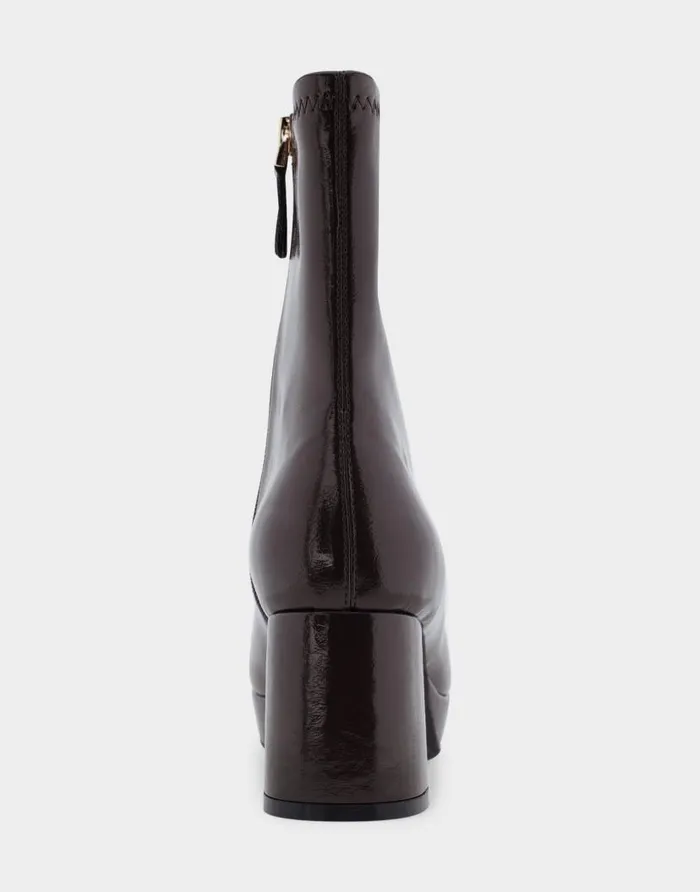Aerosoles Comfortable Women039s Platform Heel Ankle Boot In Brown Patent Faux Leather Java Patent Faux Leather Women Ankle Boots