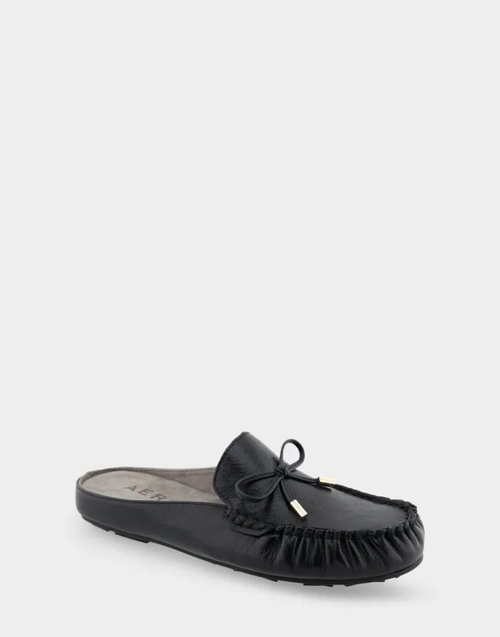 Aerosoles Comfortable Women039s Slip On Driver In Black Leather Black Leather Women Clogs and Mules