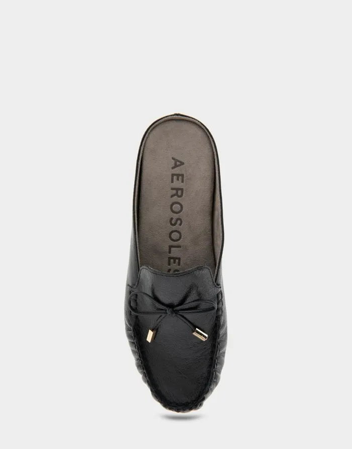 Aerosoles Comfortable Women039s Slip On Driver In Black Leather Black Leather Women Clogs and Mules