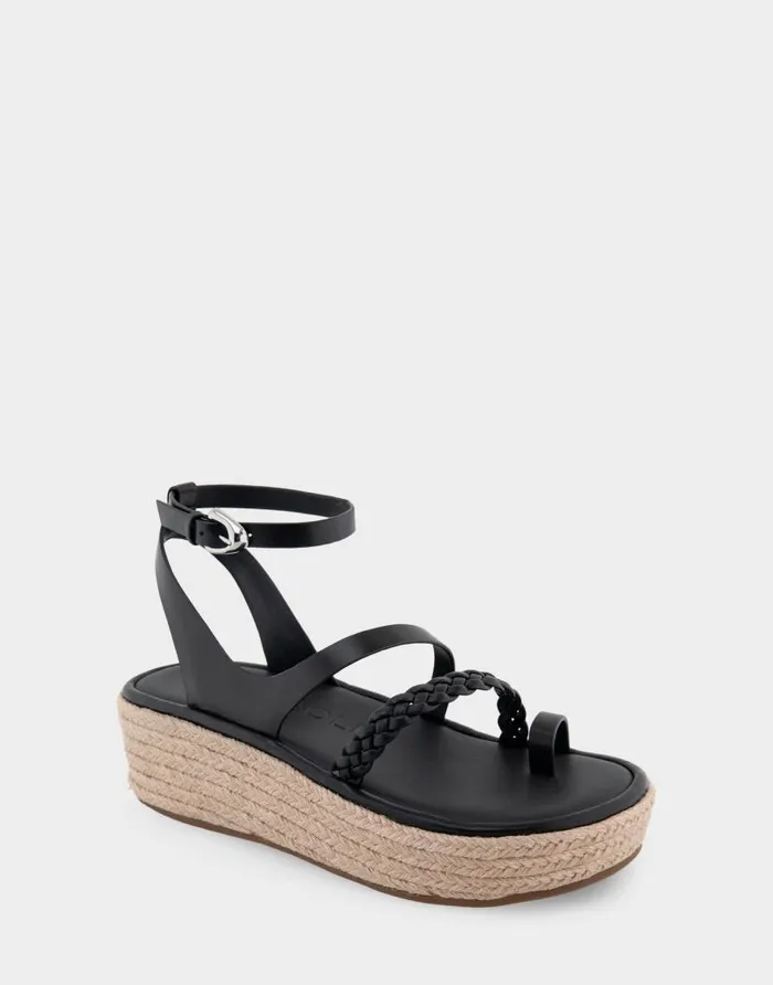 Aerosoles Comfortable Women039s Strappy Flatform Sandal In Black Leather Black Leather Women Clogs and Mules
