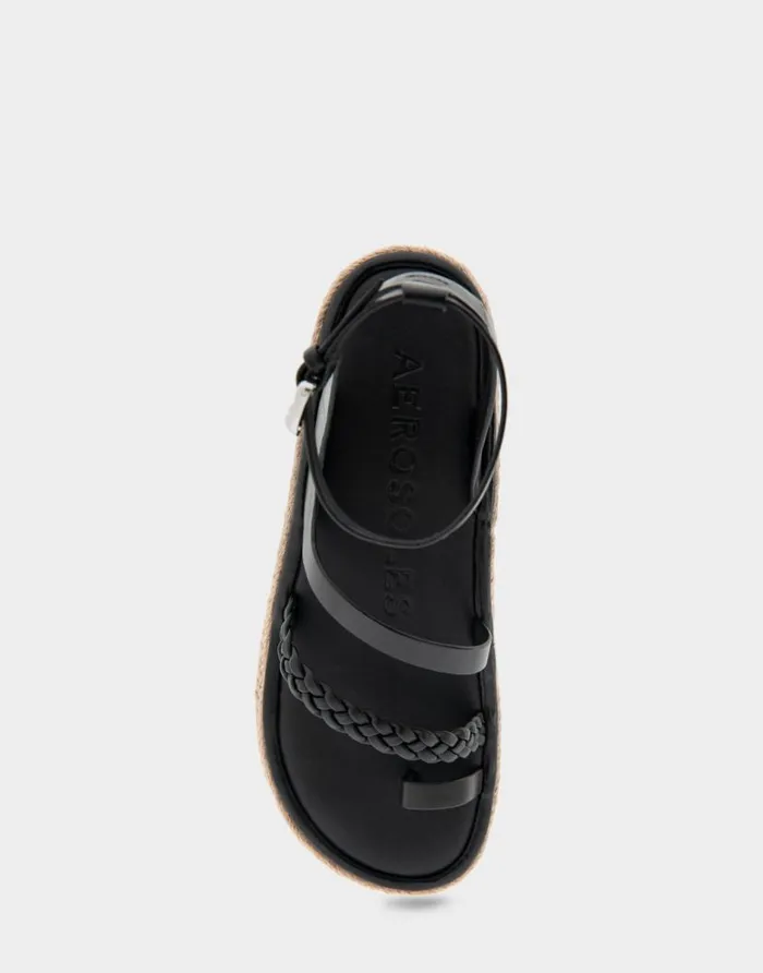Aerosoles Comfortable Women039s Strappy Flatform Sandal In Black Leather Black Leather Women Clogs and Mules