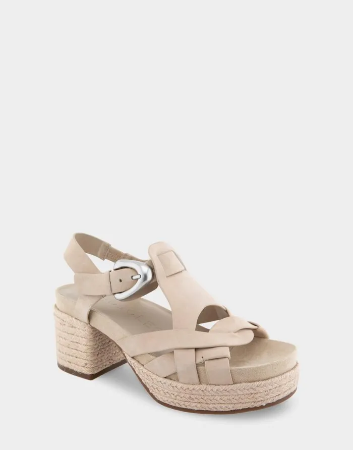 Aerosoles Comfortable Women039s Strappy Molded Footbed Platform Sandal In Pale Khaki Suede Pale Khaki Suede Women Clogs and Mules