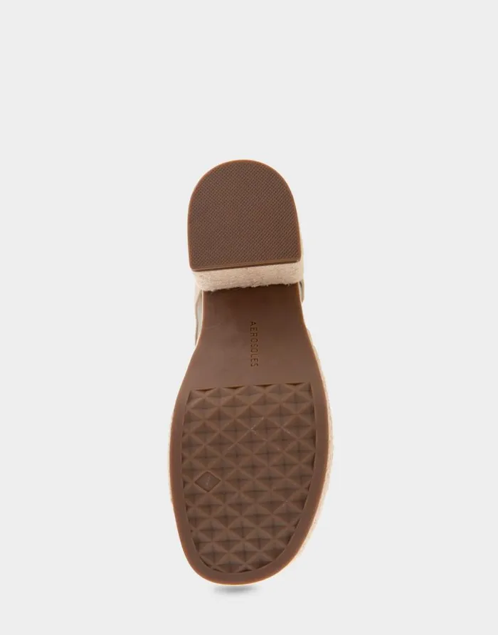 Aerosoles Comfortable Women039s Strappy Molded Footbed Platform Sandal In Pale Khaki Suede Pale Khaki Suede Women Clogs and Mules