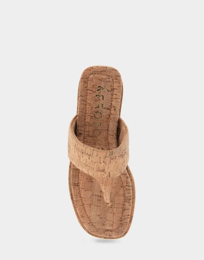 Aerosoles Comfortable Women039s Thong Mini Wedge Sandal In Cork Cork Cork Women Wedges