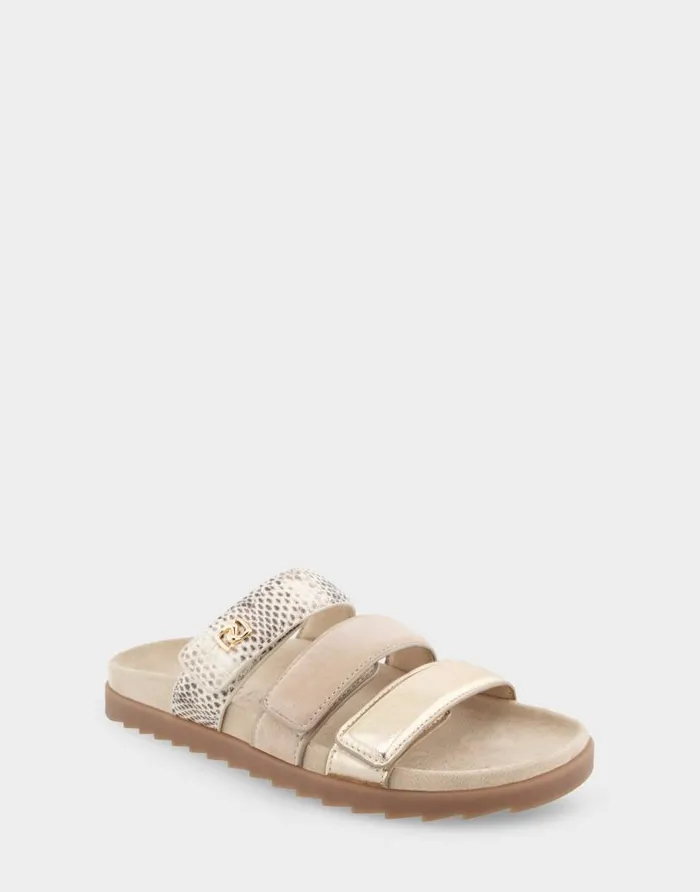 Aerosoles Comfortable Women039s Three Band Footbed Sandal In Gold Metallic Leather Gold Metallic Multi Leather Women Clogs and Mules
