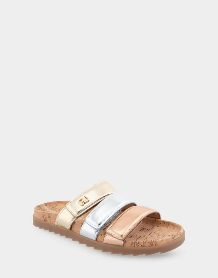 Aerosoles Comfortable Women039s Three Band Footbed Sandal In Rose Gold Leather Rose Gold Multi Leather Women Flats
