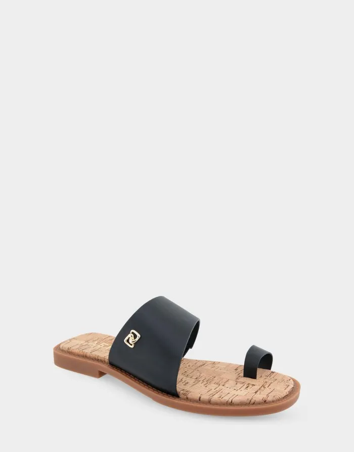 Aerosoles Comfortable Women039s Toe Ring Sandal In Black Faux Leather Black Faux Leather Women Slides