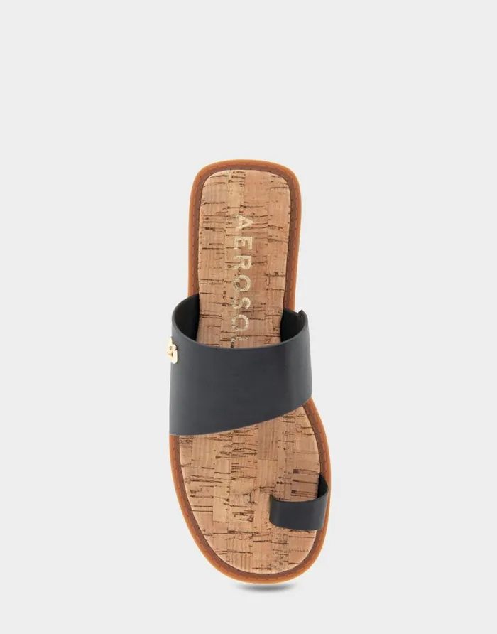 Aerosoles Comfortable Women039s Toe Ring Sandal In Black Faux Leather Black Faux Leather Women Slides