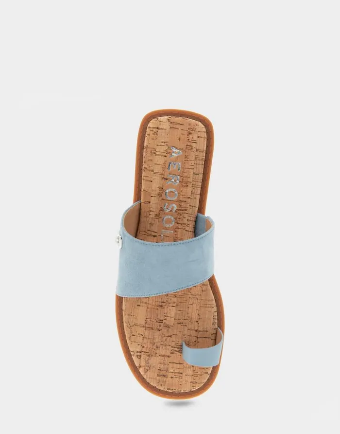 Aerosoles Comfortable Women039s Toe Ring Sandal In Dusty Blue Faux Suede Faux Suede Dusty Blue Faux Suede Women Clogs and Mules